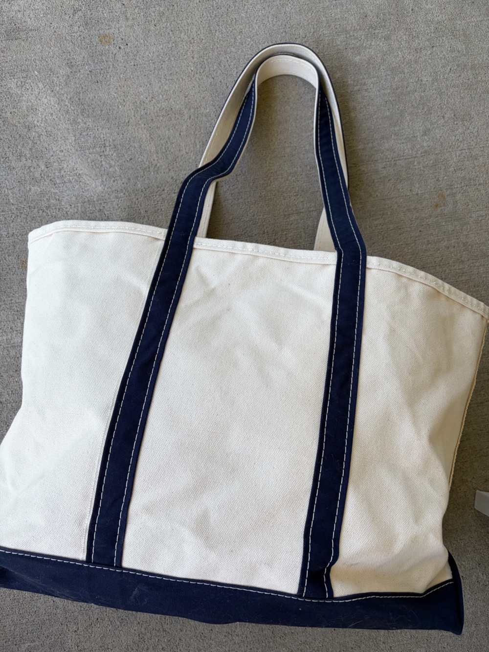 LLbean made in USA boat and tote navy cream large tote bag with long handles - Picture 4 of 13